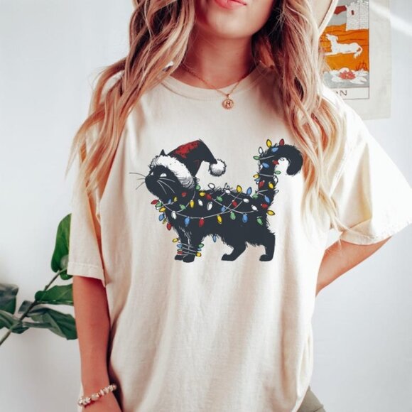 Unbranded Tops - Cute Cat Christmas Shirt, Cat Mom Christmas Graphics T-shirt